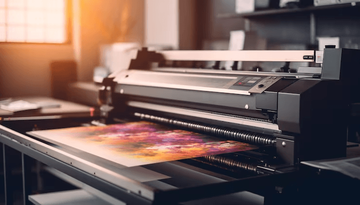 Industrial printer producing high-quality colorful prints